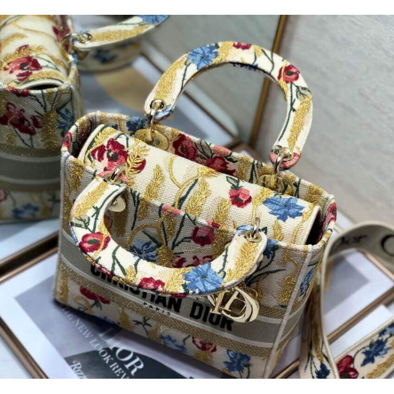 Replica Dior Medium Lady D-Lite Hibiscus Metallic Thread Embroidery Bag M0565 - Image 11