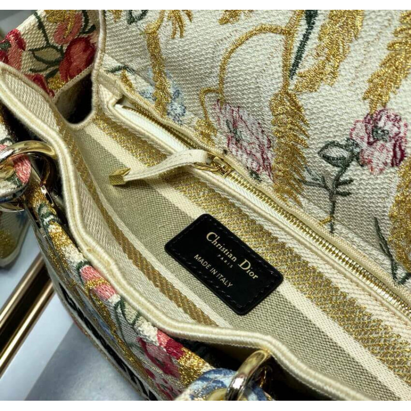 Replica Dior Medium Lady D-Lite Hibiscus Metallic Thread Embroidery Bag M0565 - Image 12