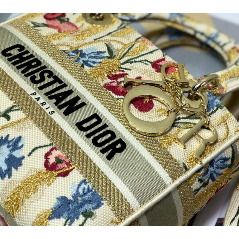Replica Dior Medium Lady D-Lite Hibiscus Metallic Thread Embroidery Bag M0565 - Image 9