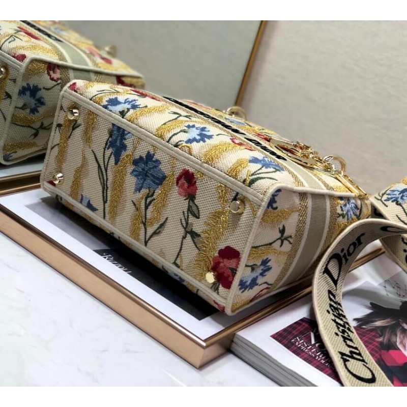 Replica Dior Medium Lady D-Lite Hibiscus Metallic Thread Embroidery Bag M0565 - Image 10