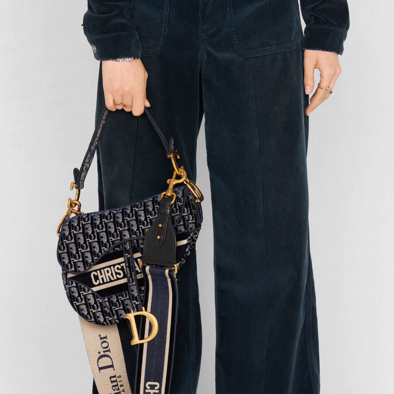 Replica Dior Oblique Embroidered Velvet Saddle Bag M0446C - Image 2
