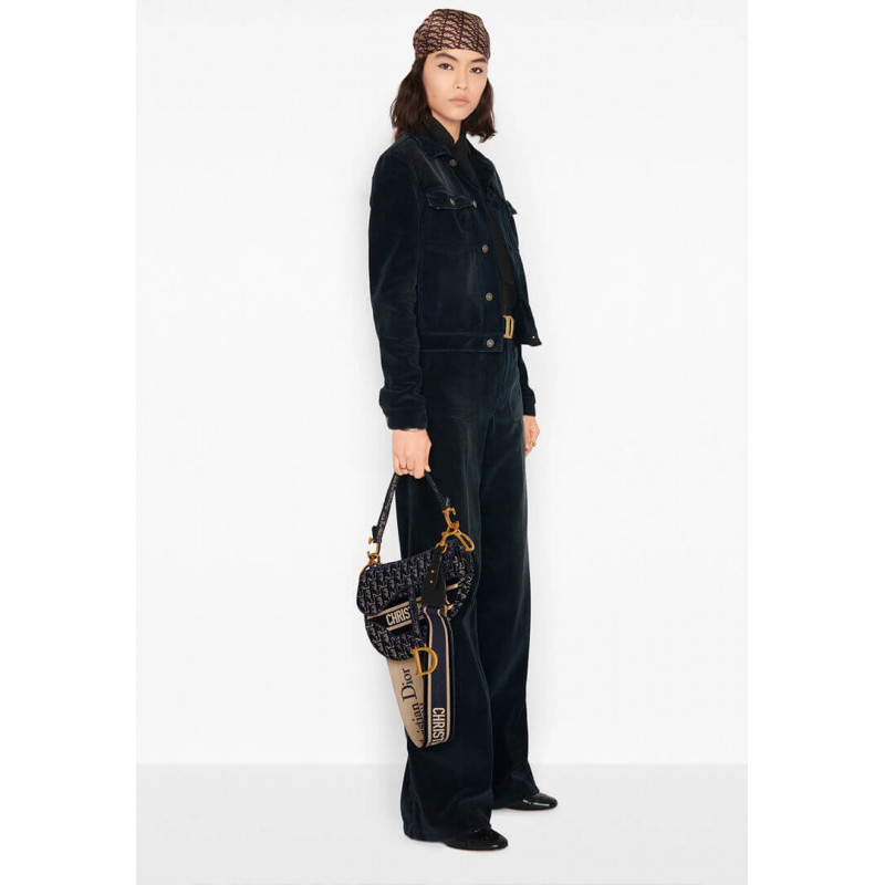 Replica Dior Oblique Embroidered Velvet Saddle Bag M0446C - Image 3