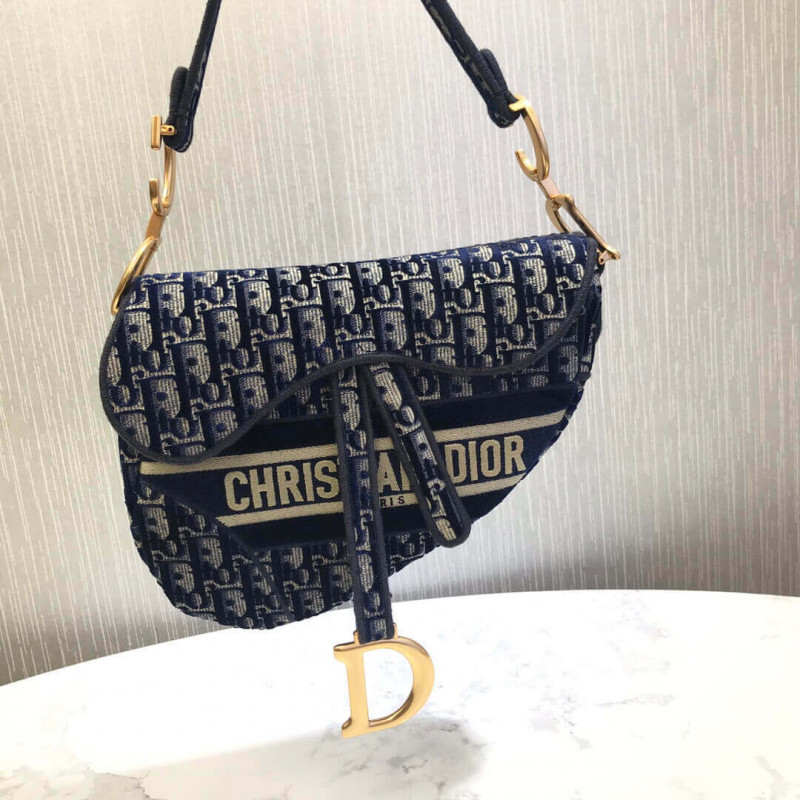 Replica Dior Oblique Embroidered Velvet Saddle Bag M0446C - Image 4