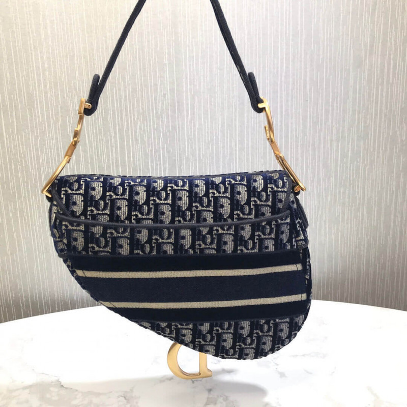 Replica Dior Oblique Embroidered Velvet Saddle Bag M0446C - Image 5