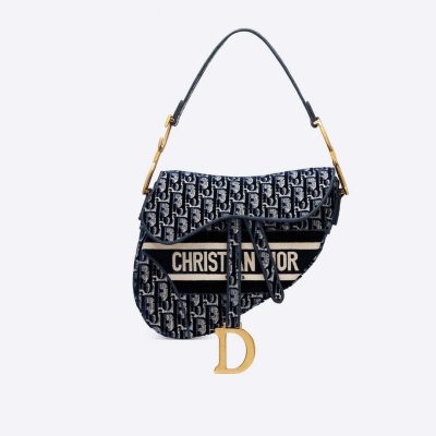 Replica Dior Oblique Embroidered Velvet Saddle Bag M0446C