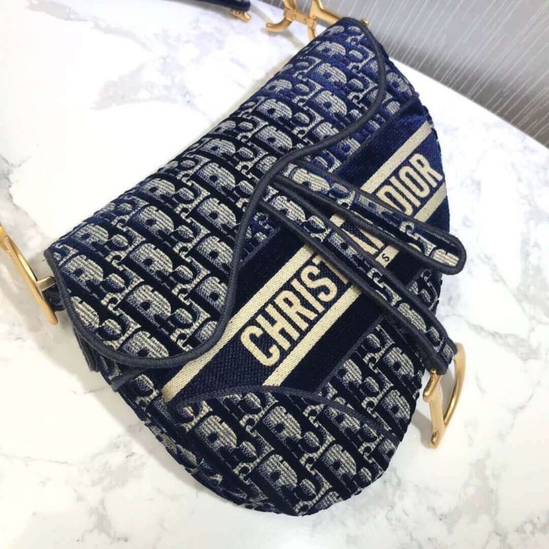 Replica Dior Oblique Embroidered Velvet Saddle Bag M0446C - Image 6