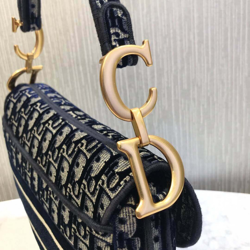 Replica Dior Oblique Embroidered Velvet Saddle Bag M0446C - Image 8