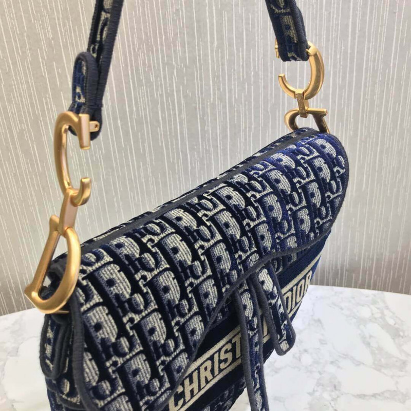 Replica Dior Oblique Embroidered Velvet Saddle Bag M0446C - Image 9