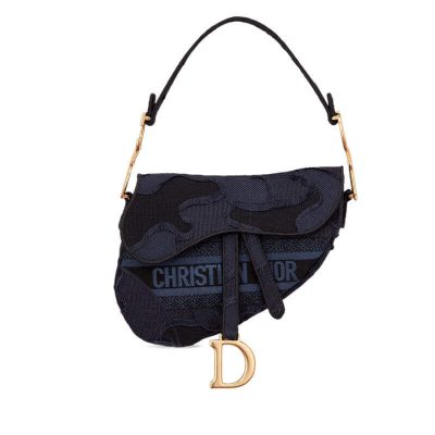 Replica Dior Saddle Bag Blue Camouflage Embroidery M0446