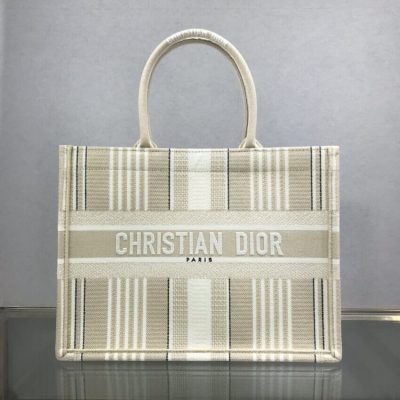 Replica Dior Small Book Tote Beige Stripes Embroidery M1296