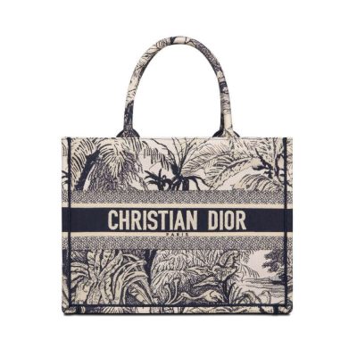 Replica Dior Small Book Tote Blue Toile De Jouy Palms Embroidery M1296
