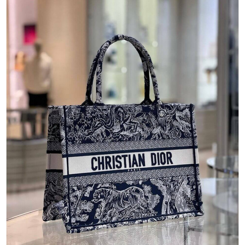 Replica Dior Small Book Tote Blue Toile De Jouy Reverse Embroidery M1296