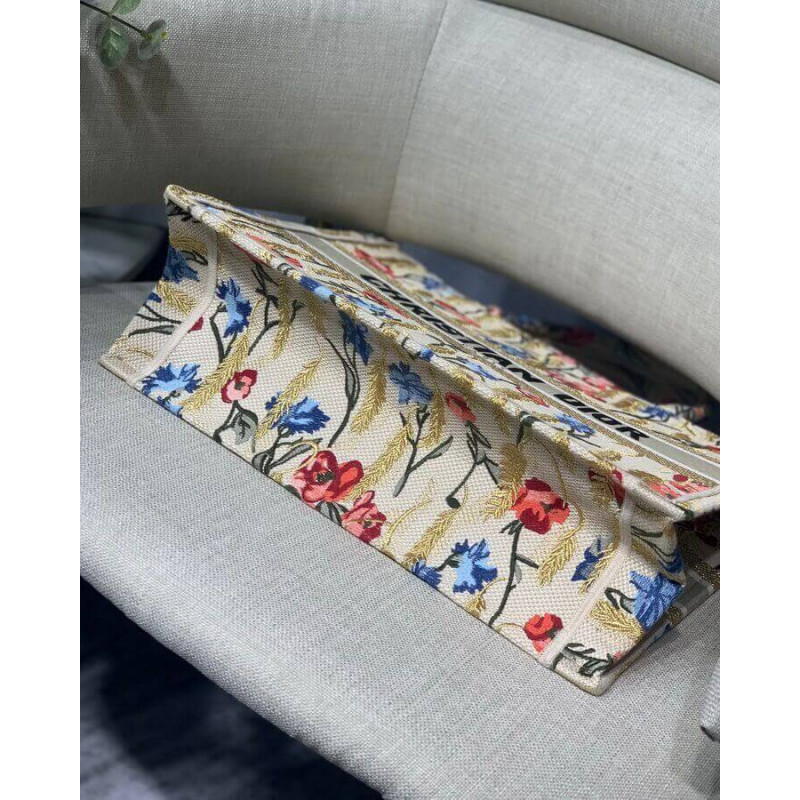 Replica Dior Small Book Tote In Hibiscus Metallic Thread Embroidery M1296 - Image 11