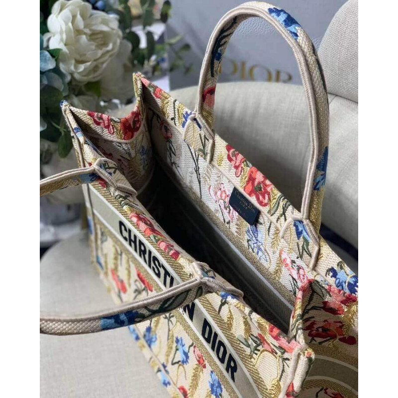 Replica Dior Small Book Tote In Hibiscus Metallic Thread Embroidery M1296 - Image 12