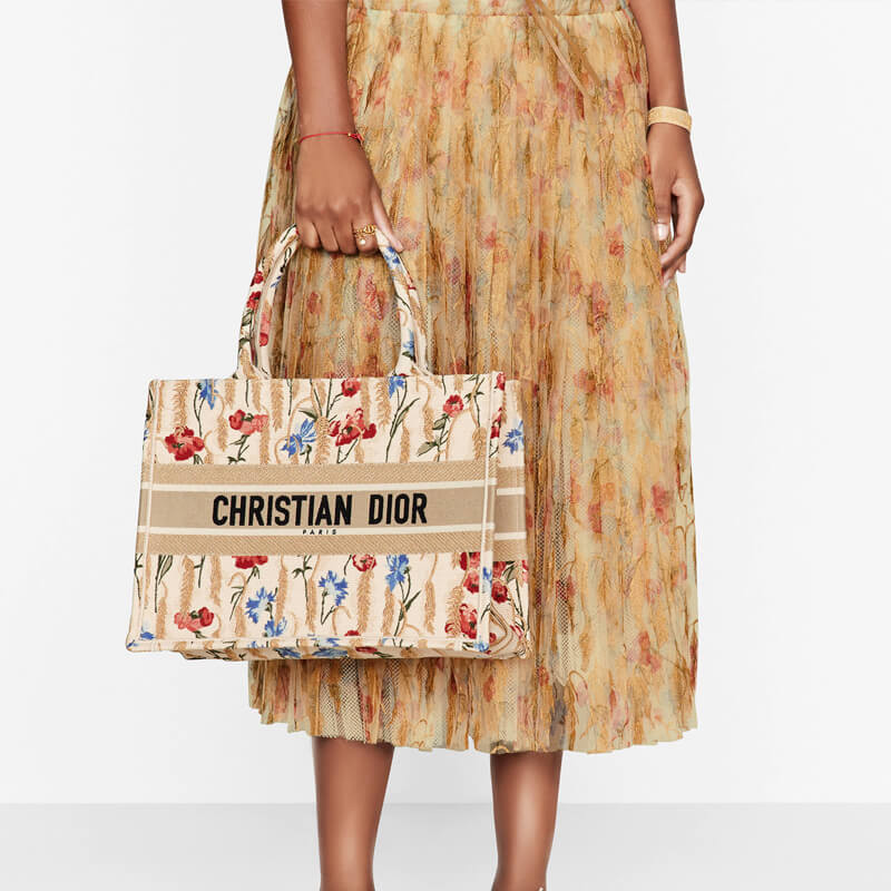 Replica Dior Small Book Tote In Hibiscus Metallic Thread Embroidery M1296 - Image 3