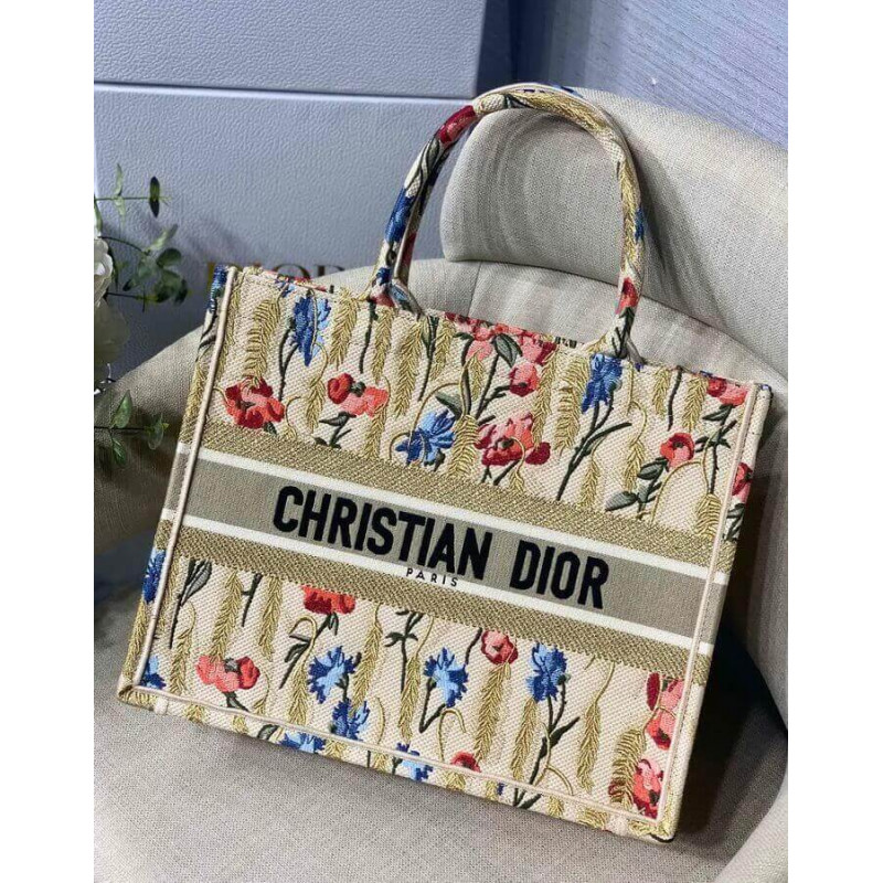 Replica Dior Small Book Tote In Hibiscus Metallic Thread Embroidery M1296 - Image 4