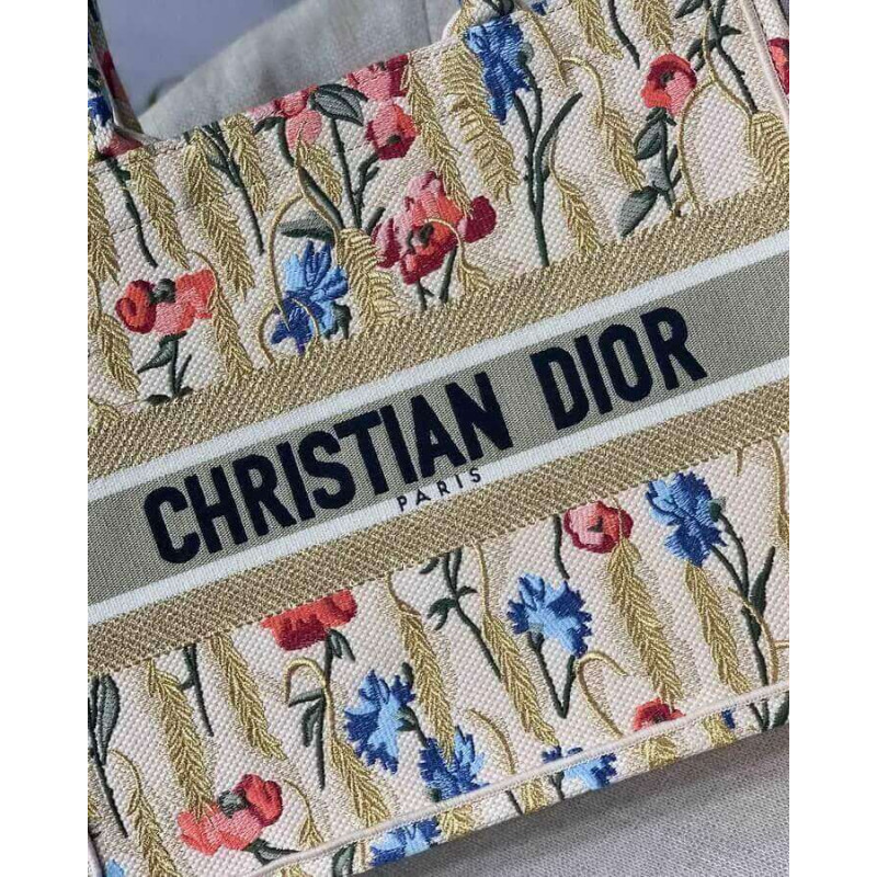Replica Dior Small Book Tote In Hibiscus Metallic Thread Embroidery M1296 - Image 5