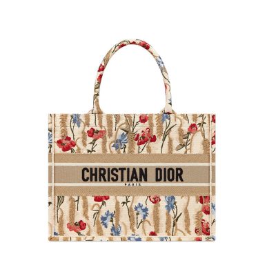 Replica Dior Small Book Tote In Hibiscus Metallic Thread Embroidery M1296