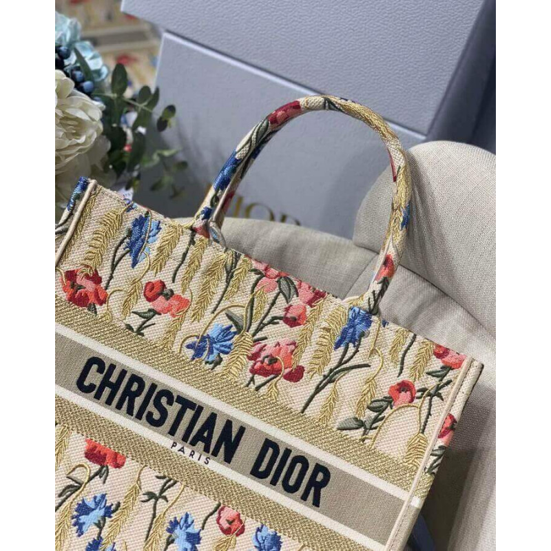 Replica Dior Small Book Tote In Hibiscus Metallic Thread Embroidery M1296 - Image 6