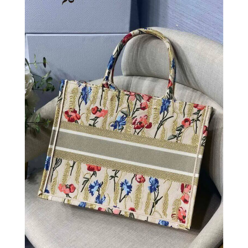Replica Dior Small Book Tote In Hibiscus Metallic Thread Embroidery M1296 - Image 9