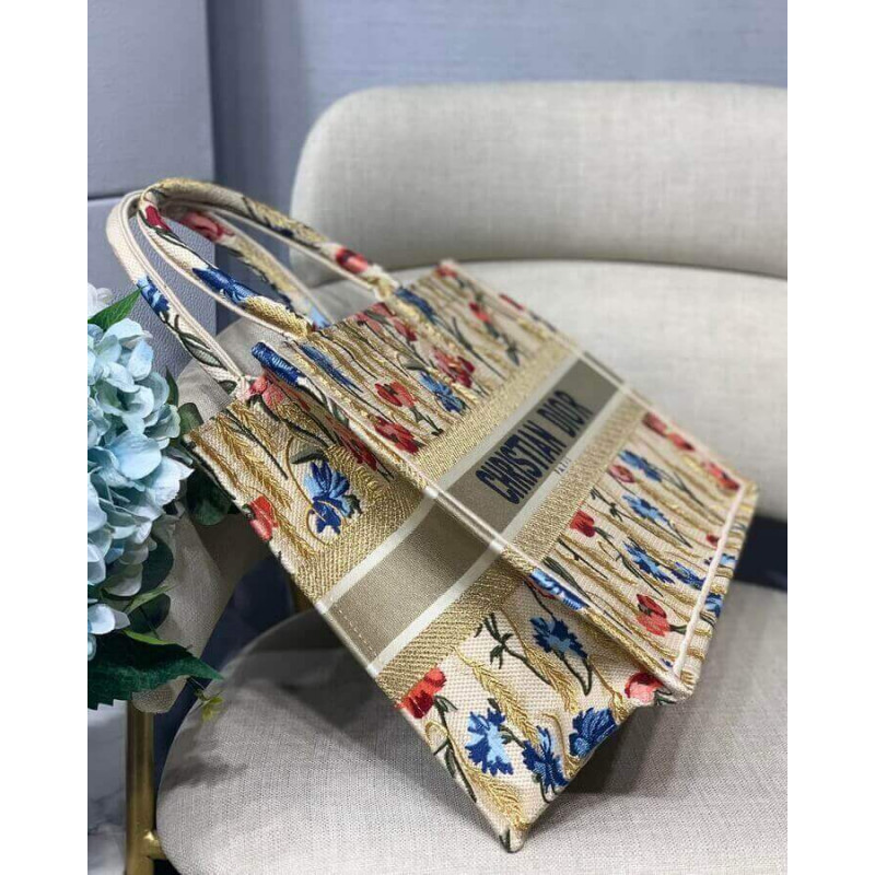 Replica Dior Small Book Tote In Hibiscus Metallic Thread Embroidery M1296 - Image 10