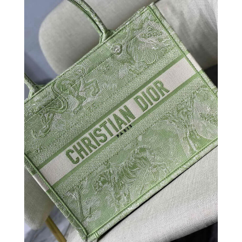 Replica Dior Small Book Tote Lime Toile De Jouy Reverse Embroidery M1296 - Image 4