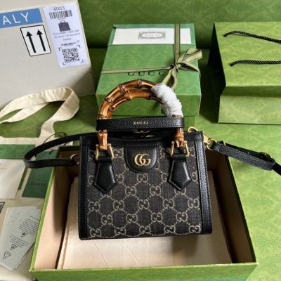Alternative view of Replica Gucci Diana Mini Tote Bag 655661 In Black Denim