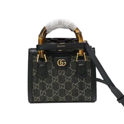 Replica Gucci Diana Mini Tote Bag 655661 In Black Denim