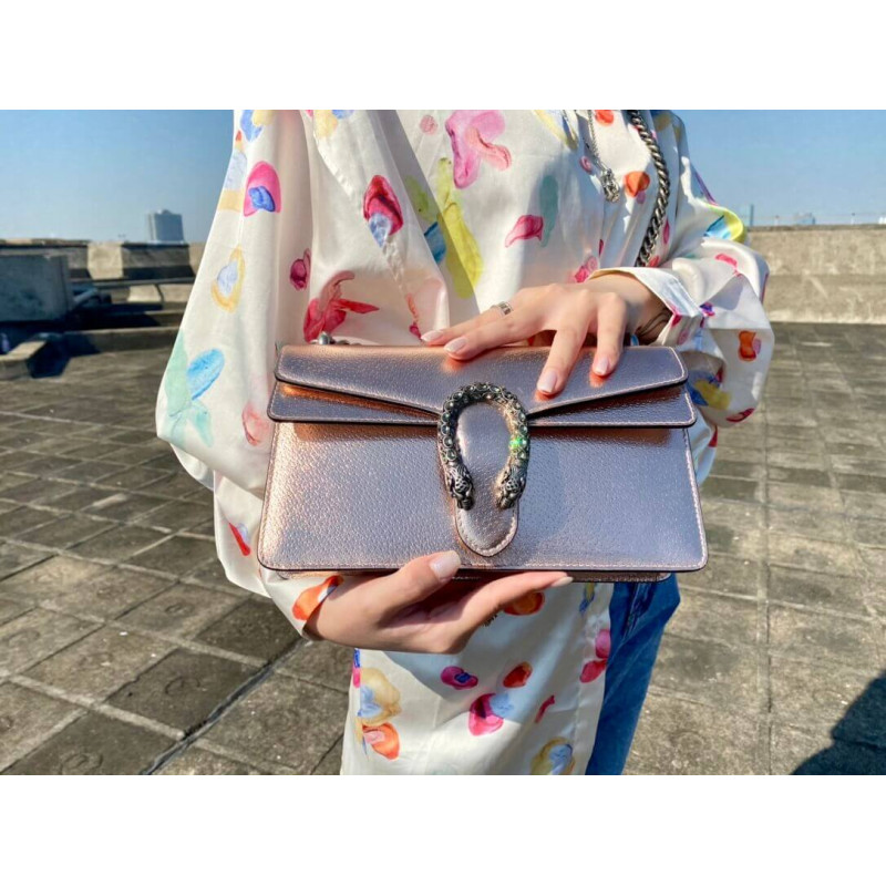 Replica Gucci Dionysus Small Shoulder Bag In Rose Gold Lame Leather 499623 - Image 4