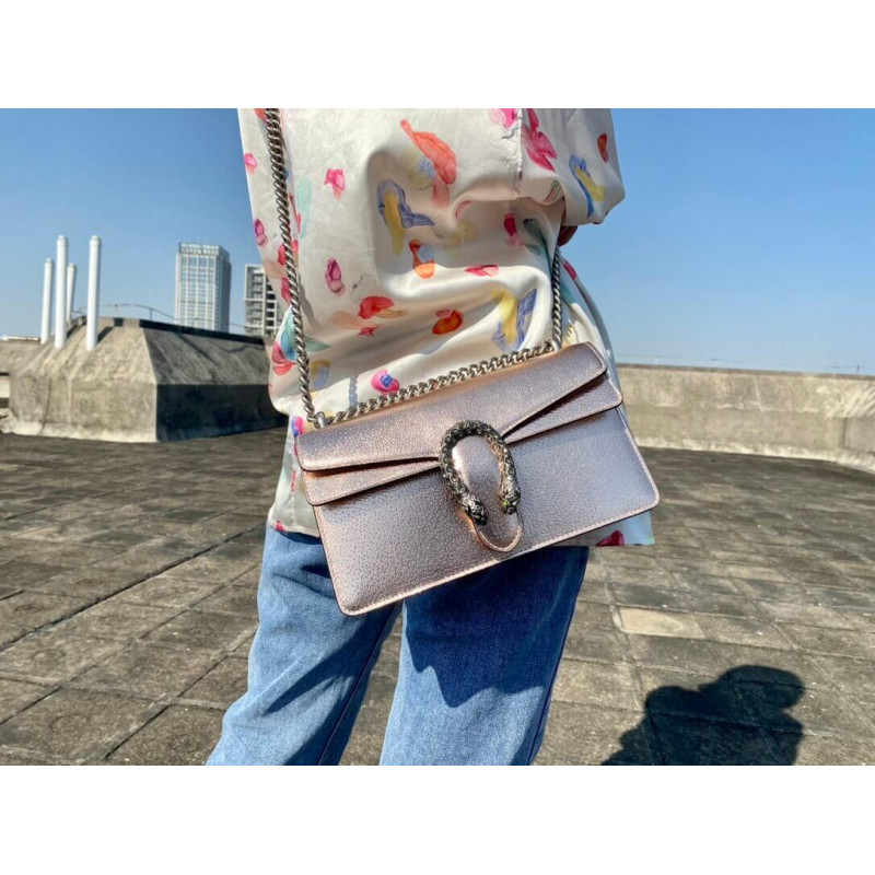 Replica Gucci Dionysus Small Shoulder Bag In Rose Gold Lame Leather 499623 - Image 6