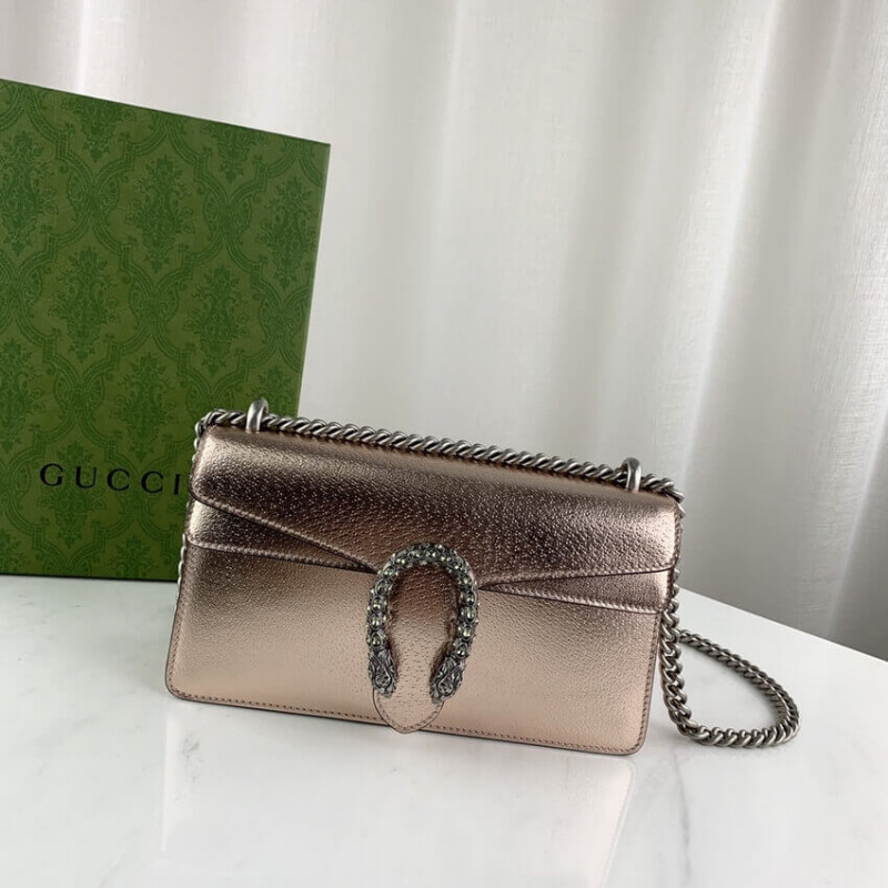 Replica Gucci Dionysus Small Shoulder Bag In Rose Gold Lame Leather 499623 - Image 8