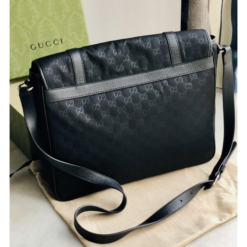 Replica Gucci Gg Guccissima Black Medium Nylon Messenger Bag 510334 - Image 5