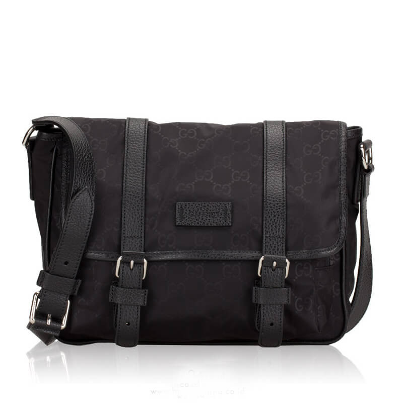 Replica Gucci Gg Guccissima Black Medium Nylon Messenger Bag 510334