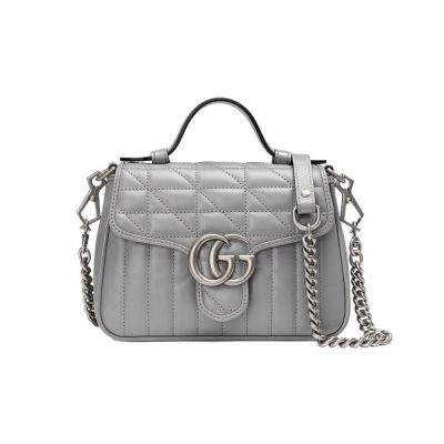 Replica Gucci Gg Marmont Grey Matelasse Leather Mini Top Handle Bag 583571