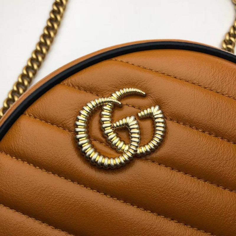 Replica Gucci Gg Marmont Mini Round Shoulder Bag 550154 Cognac - Image 5