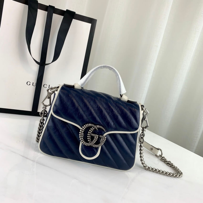 Replica Gucci Gg Marmont Mini Top Handle Bag 583571 Blue - Image 2