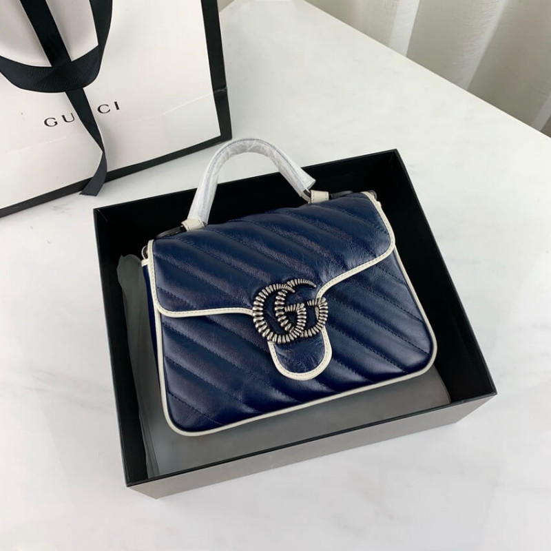 Replica Gucci Gg Marmont Mini Top Handle Bag 583571 Blue - Image 11