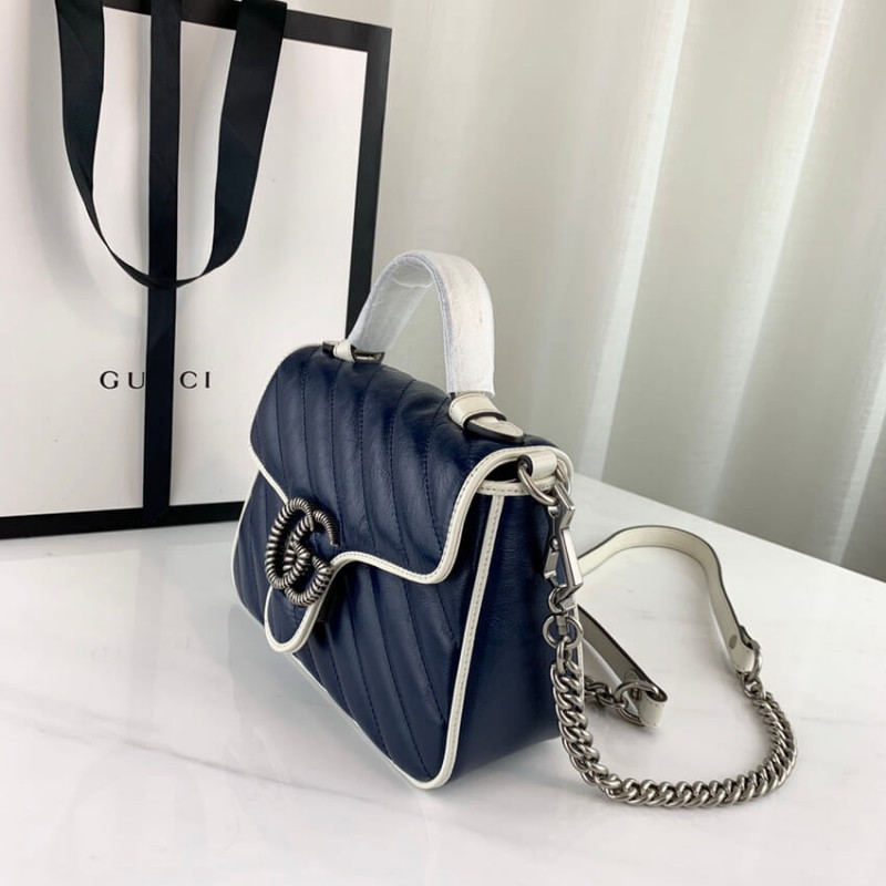 Replica Gucci Gg Marmont Mini Top Handle Bag 583571 Blue - Image 5