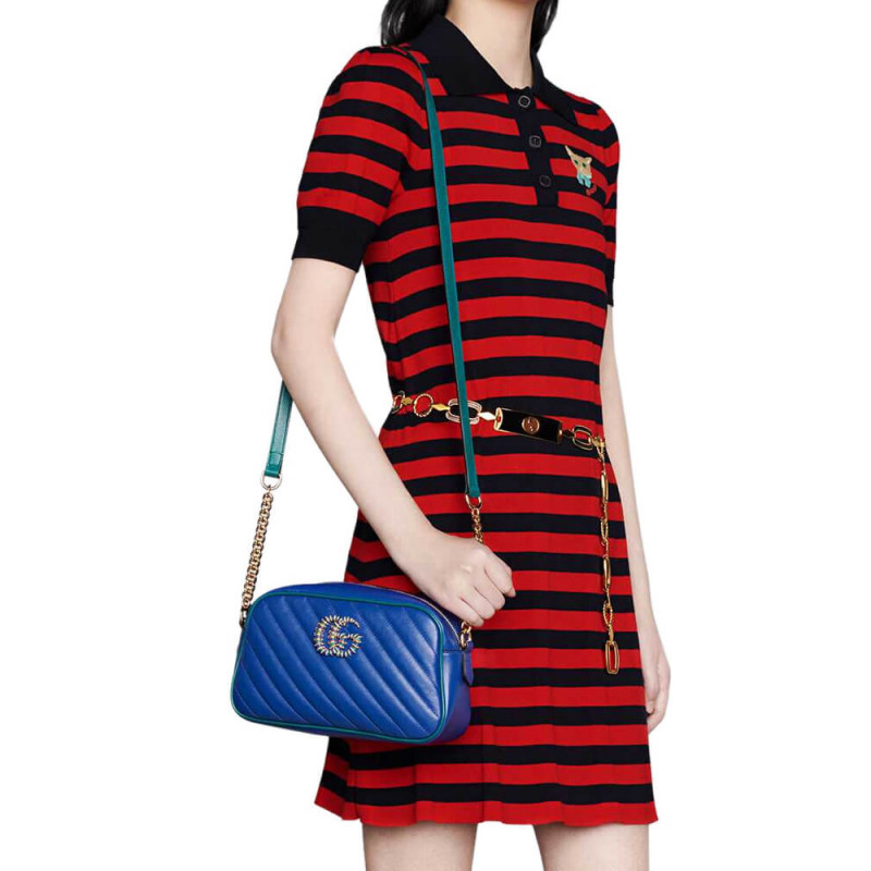 Replica Gucci Gg Marmont Small Shoulder Bag 447632 Blue And Emerald Leather
