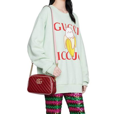 Alternative view of Replica Gucci Gg Marmont Small Shoulder Bag 447632 Red And Emerald Leather