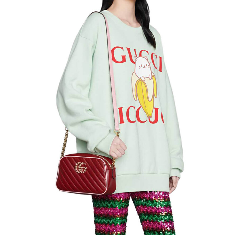 Replica Gucci Gg Marmont Small Shoulder Bag 447632 Red And Emerald Leather - Image 2
