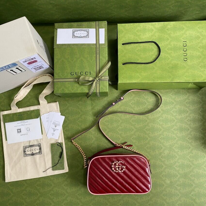 Replica Gucci Gg Marmont Small Shoulder Bag 447632 Red And Emerald Leather - Image 11
