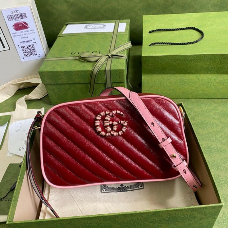 Replica Gucci Gg Marmont Small Shoulder Bag 447632 Red And Emerald Leather - Image 3