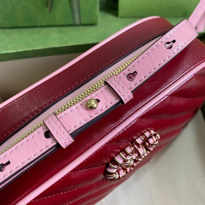 Replica Gucci Gg Marmont Small Shoulder Bag 447632 Red And Emerald Leather - Image 8