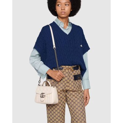 Alternative view of Replica Gucci Gg Marmont White Matelasse Leather Mini Top Handle Bag 583571