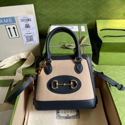 Alternative view of Replica Gucci Horsebit 1955 Mini Top Handle Bag 640716 In Beige Canvas