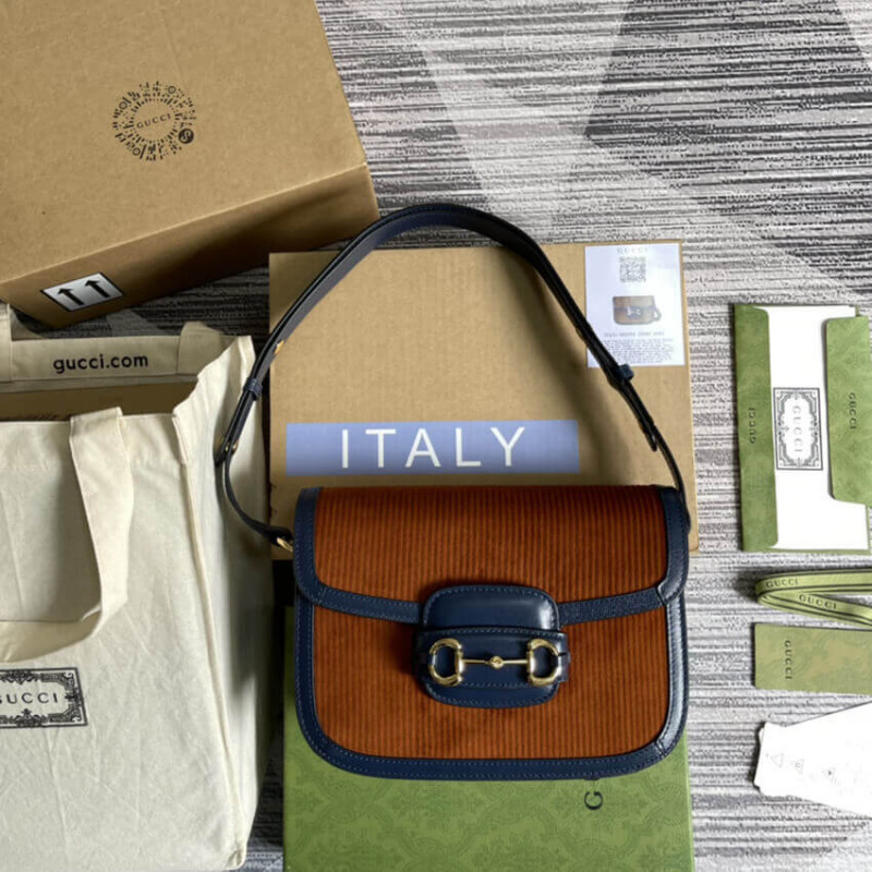 Replica Gucci Horsebit 1955 Small Bag 602204 Brown Corduroy - Image 5