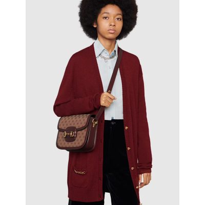 Alternative view of Replica Gucci Horsebit 1955 Small Bag 602204 In Burgundy Gg Canvas