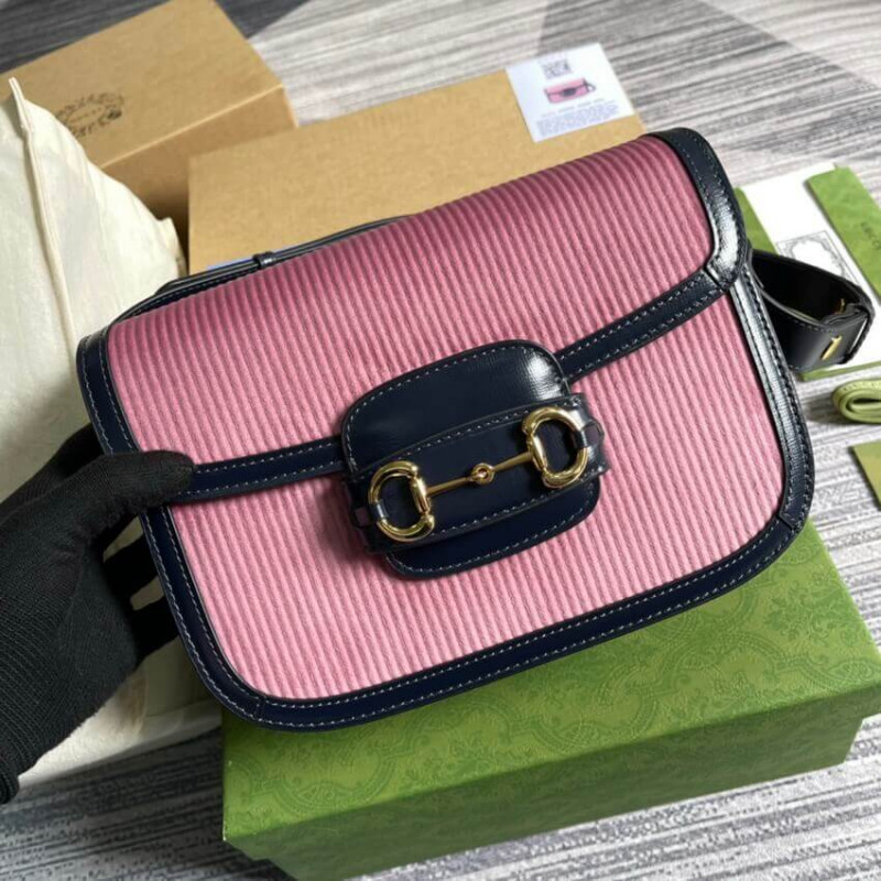 Replica Gucci Horsebit 1955 Small Bag 602204 Pink Corduroy - Image 4