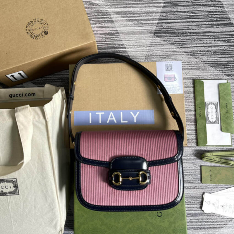 Replica Gucci Horsebit 1955 Small Bag 602204 Pink Corduroy - Image 5